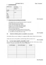 English Worksheet: Singular/Plural; Countable/uncountable nouns