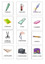 English Worksheet: SCHOOL THINGS - CARDS (1)