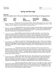 Dating and Marriage Country Match Worksheet