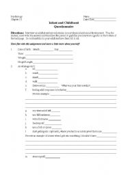 English Worksheet: Infant/Childhood Questionnaire