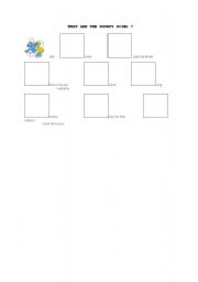 English Worksheet: WHAT ARE THE SMURFS DOING ?