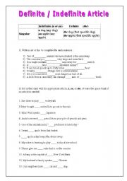 English Worksheet: Definite or Indefinite Article