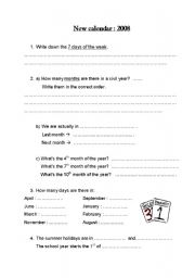 English worksheet: 2008 calendar