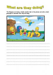 English Worksheet: writing (present progressive) the simpsons