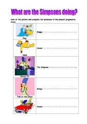 English Worksheet: what are the simpsons doing?