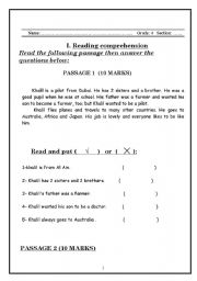 English worksheet: exam for grade4
