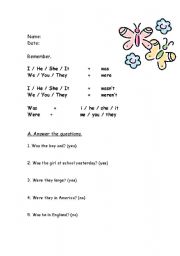 English Worksheet: Was-Were 