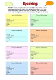 English Worksheet: Speaking: Personal Information (ID Cards)