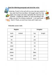 English Worksheet: reading  and grammar (verbs in the past)