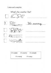 English Worksheet: Listen and complete about the weather