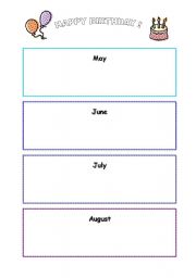 English worksheet: Birthday Calendar II