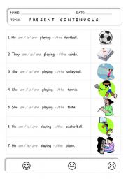 English Worksheet: PRESENT CONTINUOUS (play sport   x   game)