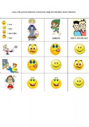 English Worksheet: love/like/dont-doesnt like/hate+gerund