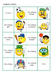 English Worksheet: DOMINO CARDS - sport, present continuous