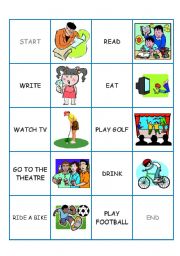 English Worksheet: DOMINO cards - VERBS