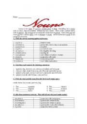 English worksheet: Definition of nouns and simple exercises about the topic