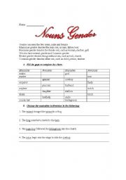 Nouns Gender Worksheet