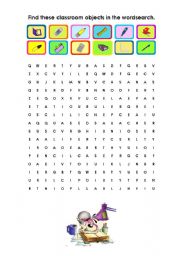 English Worksheet: Classroom objects wordsearch (part 2)