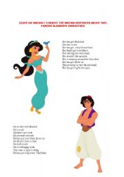 English Worksheet: RIGHT WRONG EXERCISE ABOUT THE MYTHIC COUPLE IN ALADDIN