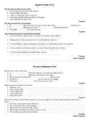 English Worksheet: Simple Present, Present Continuous Test
