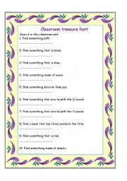 English Worksheet: Classroom treasure hunt