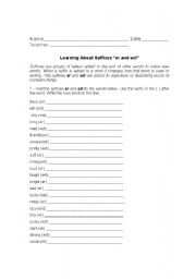 English Worksheet: Suffixes er and est