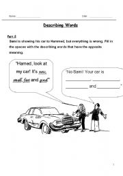 English worksheet: describing words