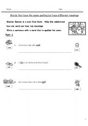 English Worksheet: Words that spell the same 1of3