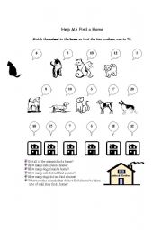 English Worksheet: Animals and Numbers (math)