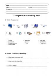 English Worksheet: Computer Vocabulary test