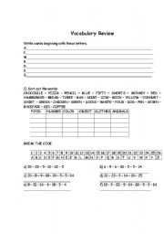 English worksheet: Vocabulary Review