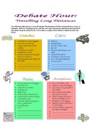 English Worksheet: Debate Hour:  Travelling Long Distances