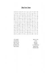 English Worksheet: New Year Wordsearch