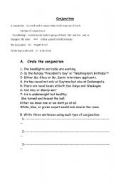 English worksheet: conjunctions