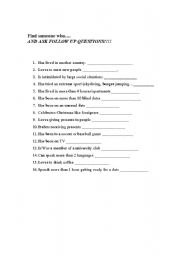 English Worksheet: Find Someone who