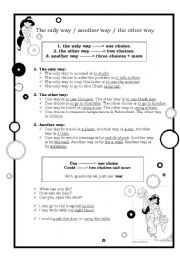 English Worksheet: one way, another way, the other way