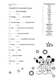 English Worksheet: countable and uncountable