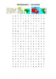 English worksheet: COUNTRIES - WORDSEARCH