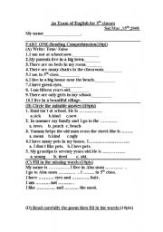 English worksheet: reading comprehension exam