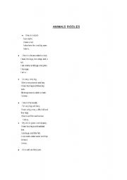 English worksheet: animals riddles