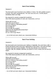 English worksheet: Back from holiday