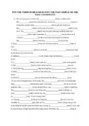 English Worksheet: simple past past continuous