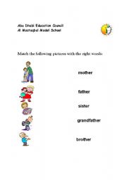 English worksheet: matching pictures with words