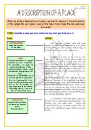 English Worksheet: WRITING SKILL: A DESCRIPTION OF A PLACE