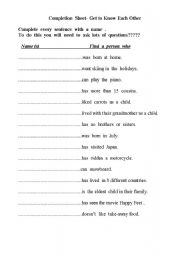 English worksheet: Ice-breaker