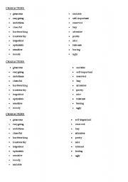 English Worksheet: Characters