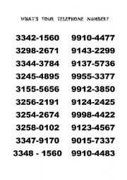 English Worksheet: Phone Numbers