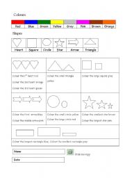 English Worksheet: Colours and shapes exercise 1