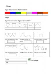 English Worksheet: Exercise 2 colours and shapes