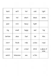 English Worksheet: Opposite Adjectives Pairs Game